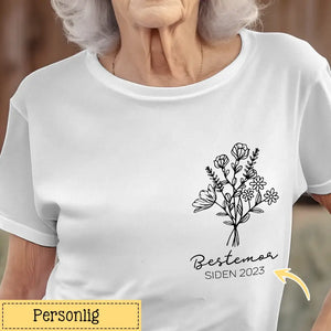 Personlig T-skjorte Bestemor 2024 Blomstret