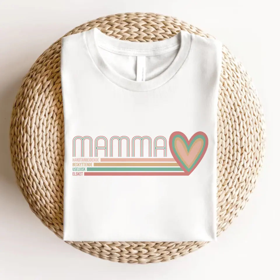 Mamma T-skjorte retro hjertestripe