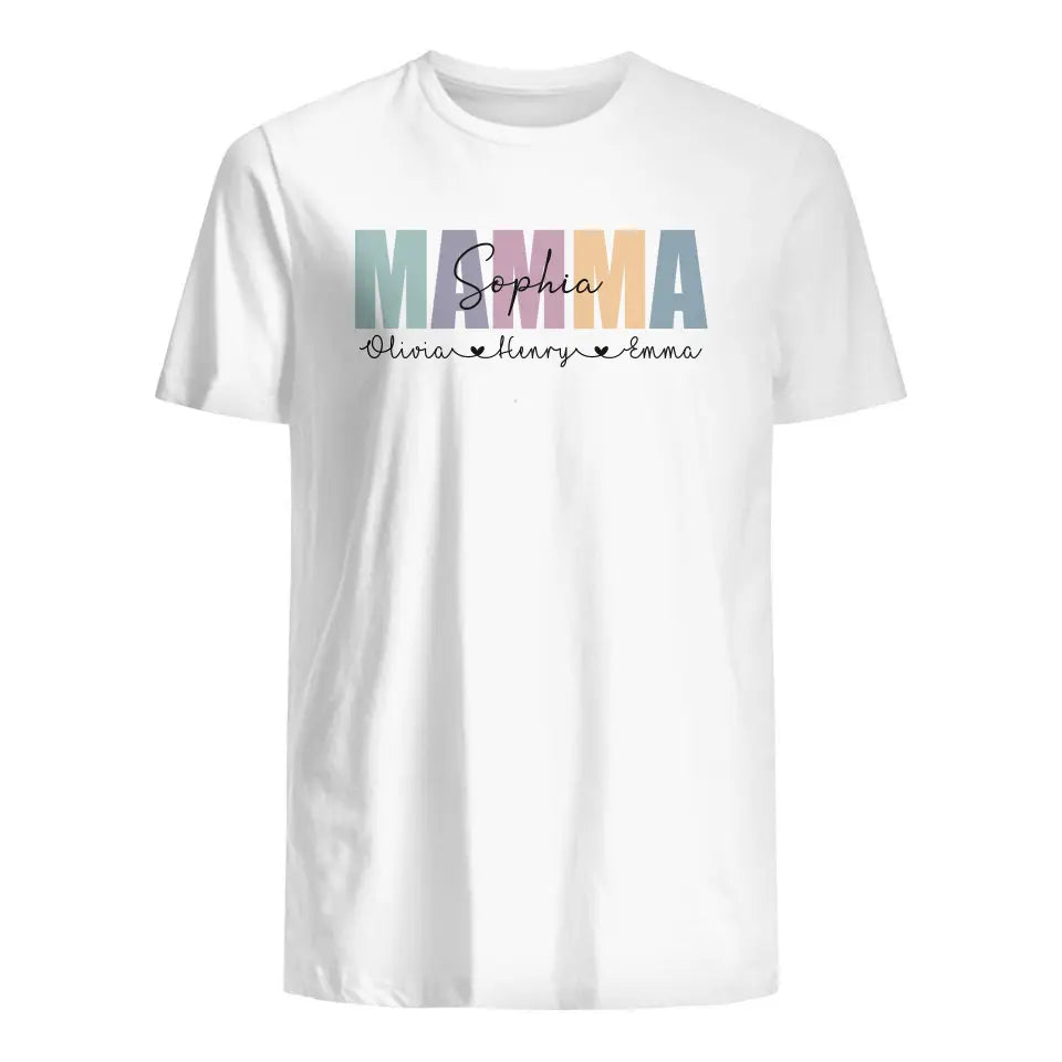 T-skjorte mamma tilpasset navn myk pastell