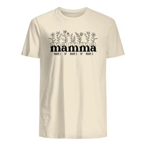 Personlig T-skjorte Mamma Egendefinert navn og blomster