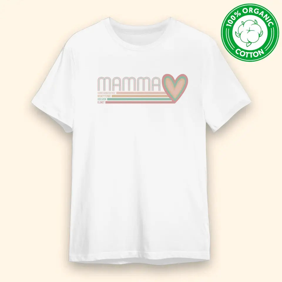 Mamma Økologisk T-skjorte retro hjertestripe