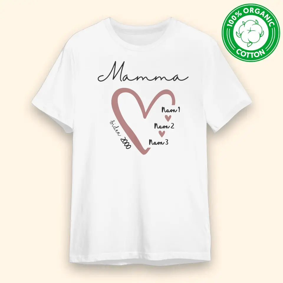 Personlig Økologisk T-skjorte med hjerteslag Mamma år