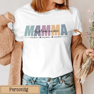 Økologisk T-skjorte mamma tilpasset navn myk pastell